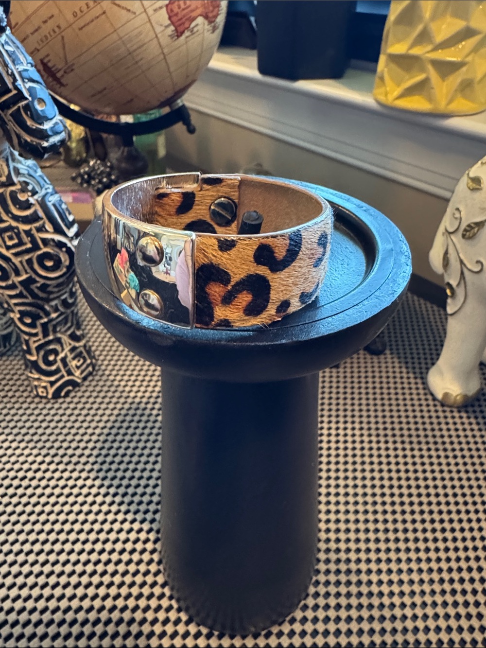 Leopard Print Leather Cuff Bracelet - Unbranded Calf Hair/ Gold hardware by Exp